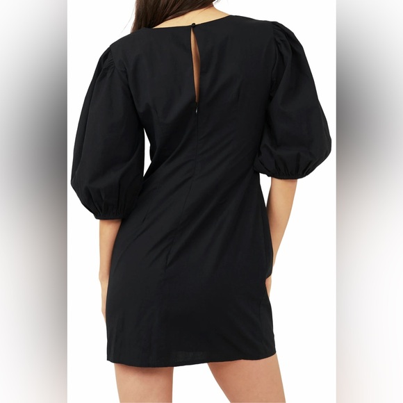 FREE PEOPLE hope Black Puff Sleeve Ruched Mini Dress medium - Picture 2 of 13